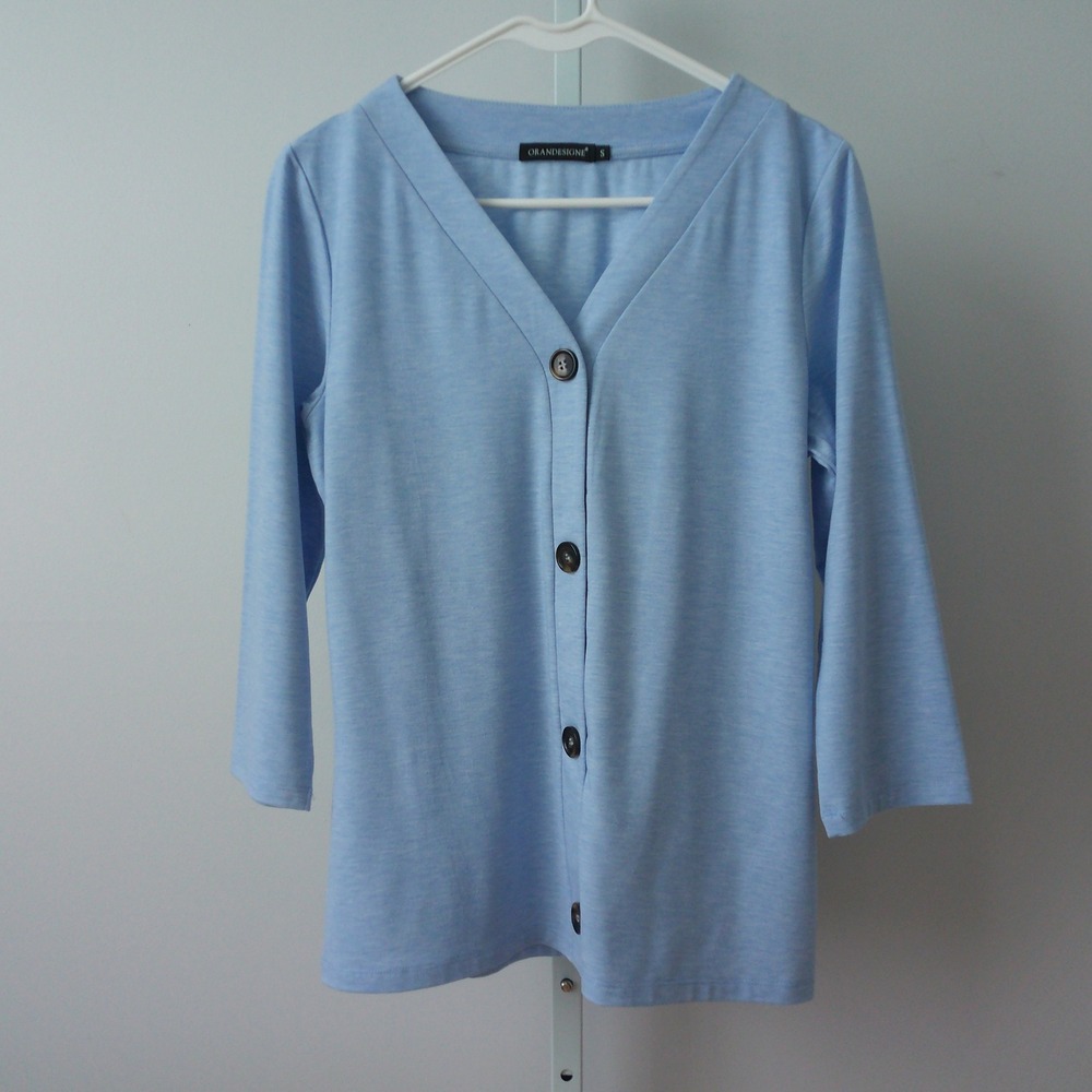 ORANDESIGNE Cotton Office Siren Clean Dainty V-Neck Button Cardigan S Blue